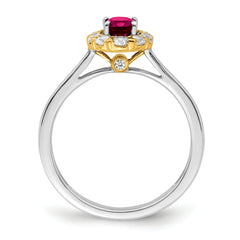 14k Two-Tone 5/8 carat Lab Grown Diamond VS/SI+ G+ and Oval Lab Created Ruby Halo Fashion Ring