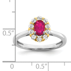 14k Two-Tone 5/8 carat Lab Grown Diamond VS/SI+ G+ and Oval Lab Created Ruby Halo Fashion Ring