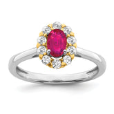 14k Two-Tone 5/8 carat Lab Grown Diamond VS/SI+ G+ and Oval Lab Created Ruby Halo Fashion Ring