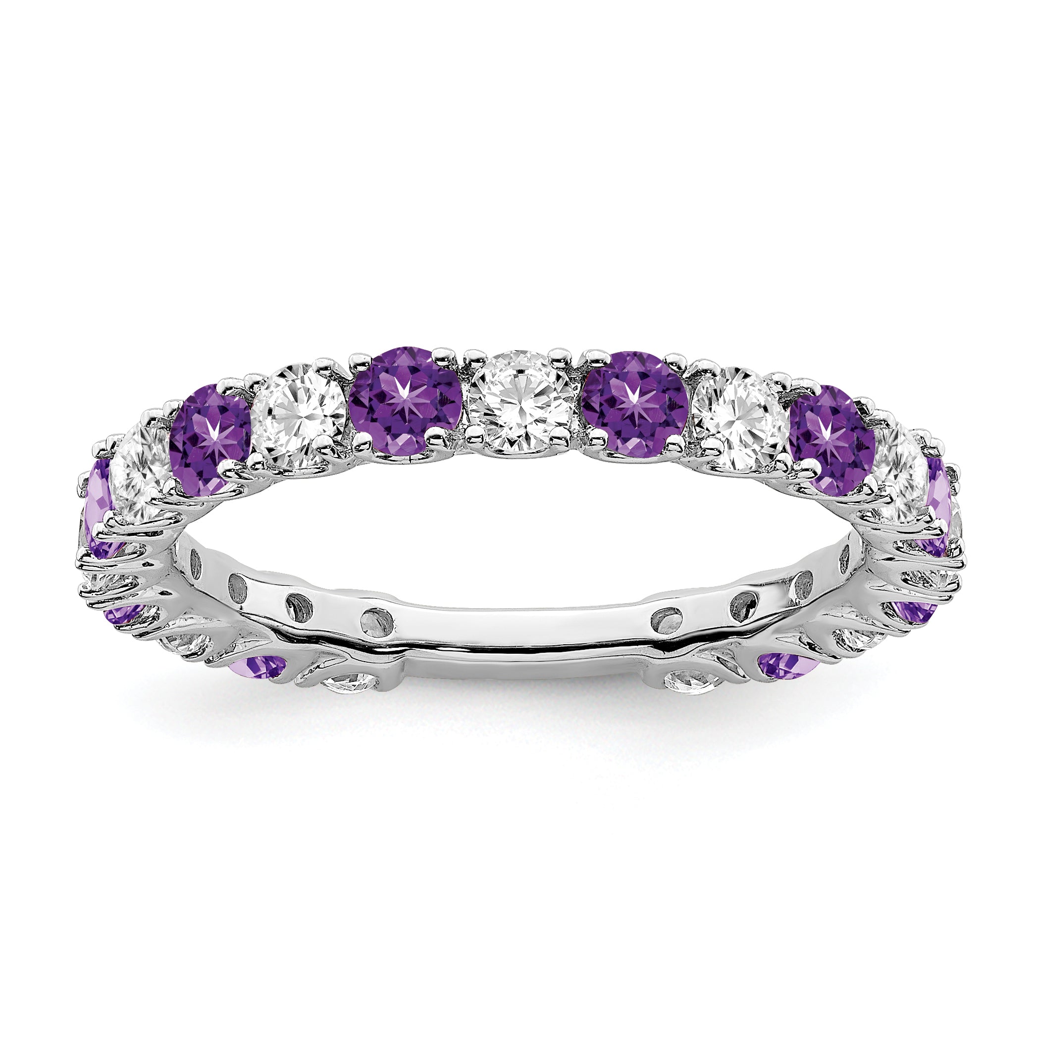 14k White Gold Amethyst and Diamond Band
