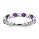 14k White Gold Amethyst and Diamond Band