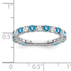 14k White Gold Blue Topaz and Diamond Band