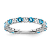 14k White Gold Blue Topaz and Diamond Band