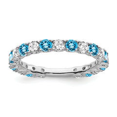 14k White Gold Blue Topaz and Diamond Band