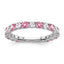 14k White Gold Created Pink Sapphire and Diamond Band