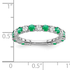 14k White Gold Created Emerald and Diamond Band