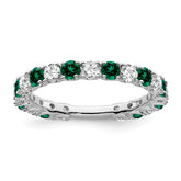 14k White Gold Created Emerald and Diamond Band