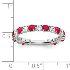 14k White Gold Created Ruby and Diamond Band