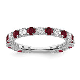 14k White Gold Created Ruby and Diamond Band