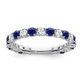 14k White Gold Created Sapphire and Diamond Band