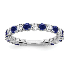 14k White Gold Created Sapphire and Diamond Band