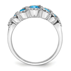 14k White Gold Blue Topaz and Diamond Ring