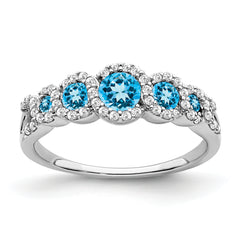 14k White Gold Blue Topaz and Diamond Ring
