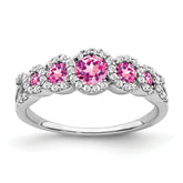14k White Gold Created Pink Sapphire and Diamond Ring