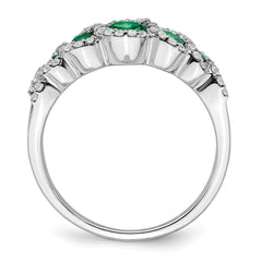 14k White Gold Created Emerald and Diamond Ring
