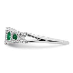 14k White Gold Created Emerald and Diamond Ring