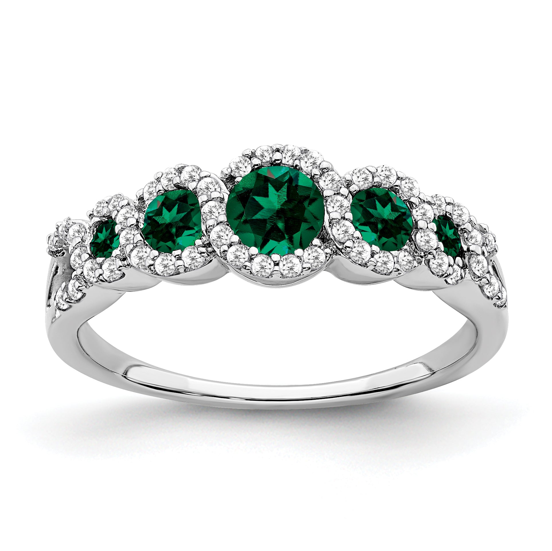 14k White Gold Created Emerald and Diamond Ring