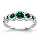 14k White Gold Created Emerald and Diamond Ring
