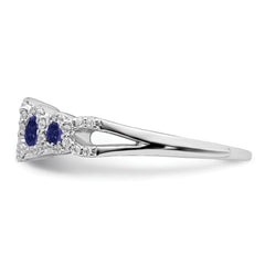 14k White Gold Created Sapphire and Diamond Ring