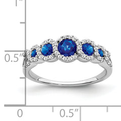 14k White Gold Created Sapphire and Diamond Ring