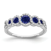 14k White Gold Created Sapphire and Diamond Ring