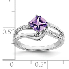 14k White Gold Amethyst and Diamond Ring
