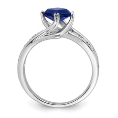 14k White Gold Created Sapphire and Diamond Ring