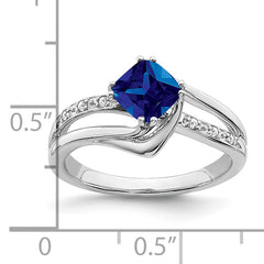 14k White Gold Created Sapphire and Diamond Ring