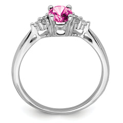 14k White Gold Created Pink Sapphire and Diamond Ring