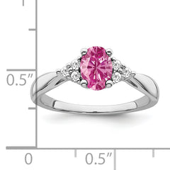 14k White Gold Created Pink Sapphire and Diamond Ring