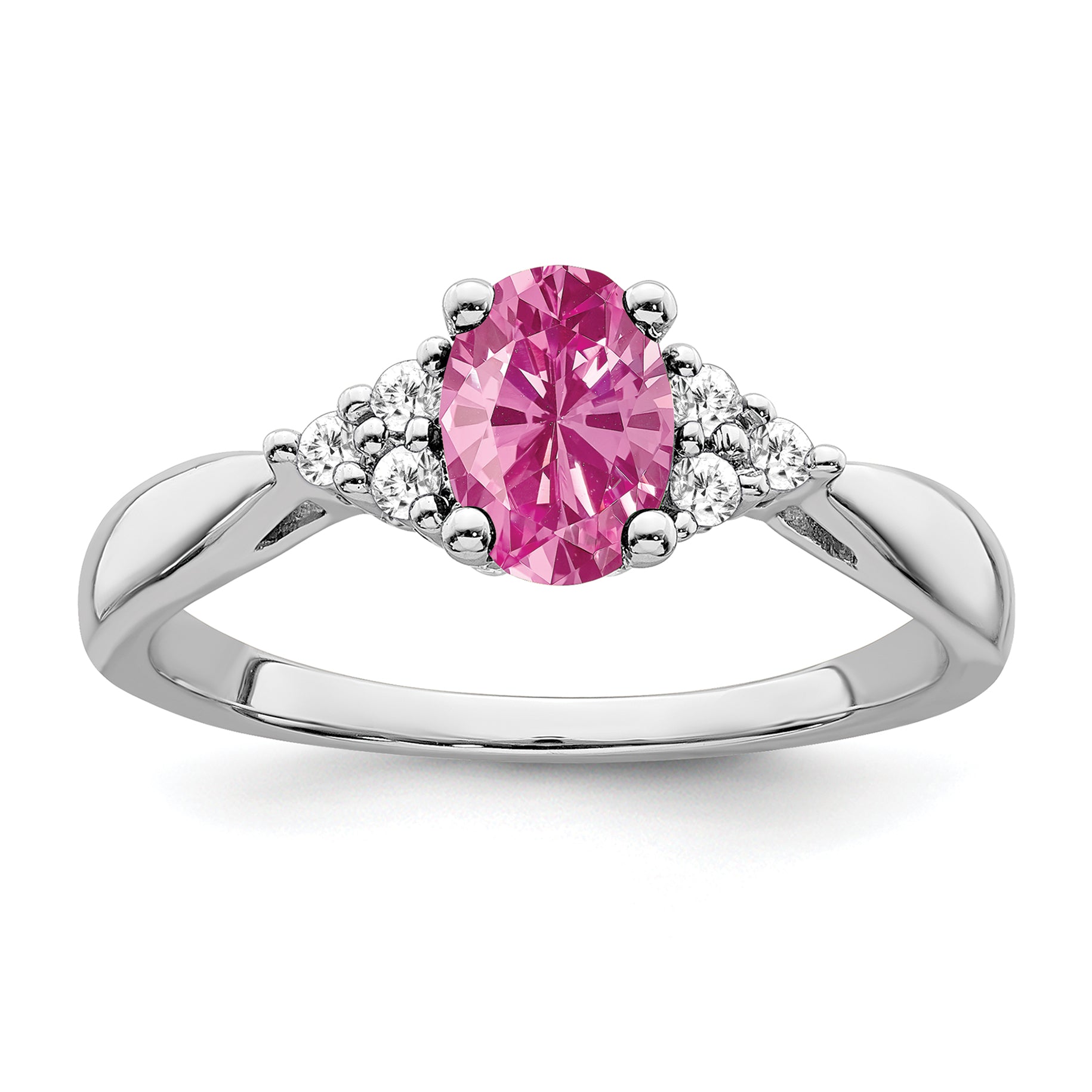 14k White Gold Created Pink Sapphire and Diamond Ring