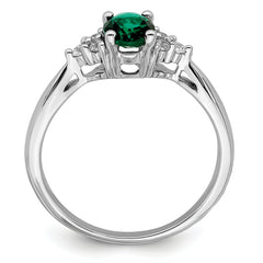 14k White Gold Created Emerald and Diamond Ring