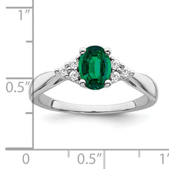 14k White Gold Created Emerald and Diamond Ring