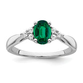 14k White Gold Created Emerald and Diamond Ring