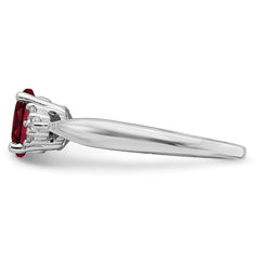 14k White Gold Created Ruby and Diamond Ring