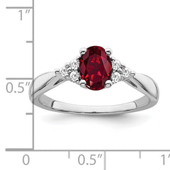 14k White Gold Created Ruby and Diamond Ring