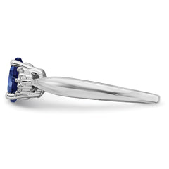 14k White Gold Created Sapphire and Diamond Ring