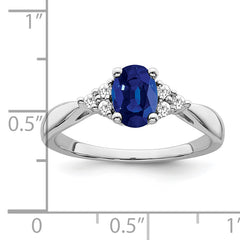 14k White Gold Created Sapphire and Diamond Ring