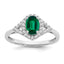 14k White Gold Oval Created Emerald and Diamond Ring