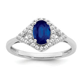 14k White Gold Oval Created Sapphire and Diamond Ring