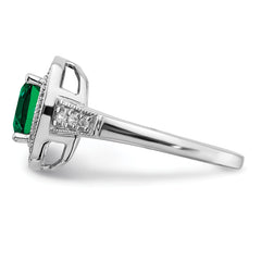 14k White Gold Cushion Created Emerald and Diamond Halo Ring
