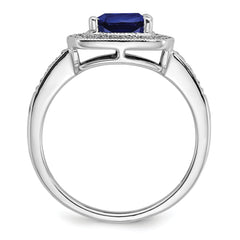14k White Gold Cushion Created Sapphire and Diamond Halo Ring