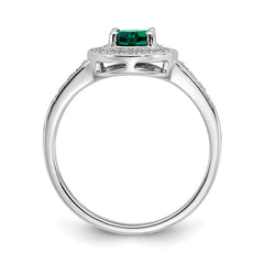 14k White Gold Oval Created Emerald and Diamond Halo Ring