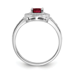 14k White Gold Oval Created Ruby and Diamond Halo Ring