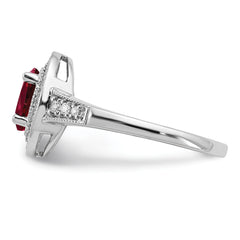 14k White Gold Oval Created Ruby and Diamond Halo Ring
