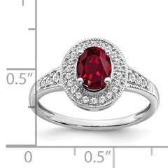 14k White Gold Oval Created Ruby and Diamond Halo Ring