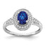 14k White Gold Oval Created Sapphire and Diamond Halo Ring