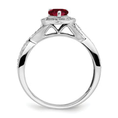 14k White Gold Pear Created Ruby and Diamond Halo Ring
