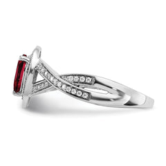 14k White Gold Pear Created Ruby and Diamond Halo Ring