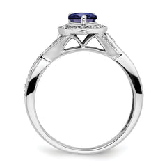 14k White Gold Pear Created Sapphire and Diamond Halo Ring